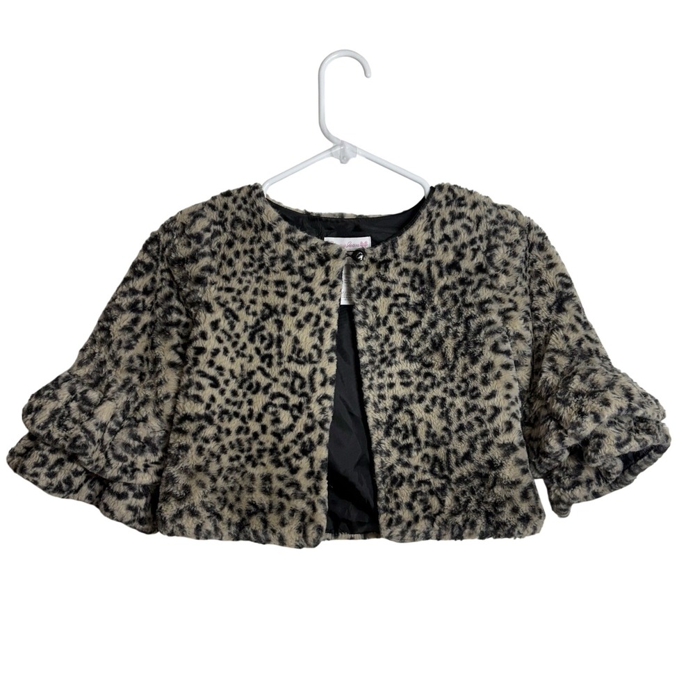 Bonnie Jean Girls Cozy Faux Fur Double Bell Sleeve Jacket Leopard Bolero‎ Wrap